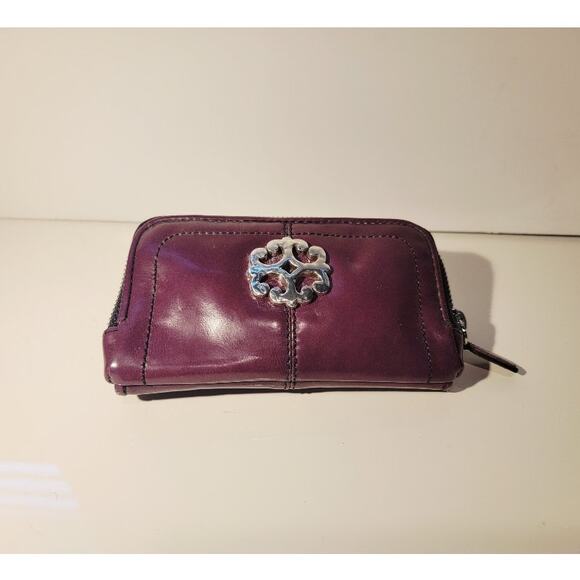 Brighton Crossbody Wallet Burgundy Silver Lined Body and Wrist Straps Zipper - Picture 1 of 14